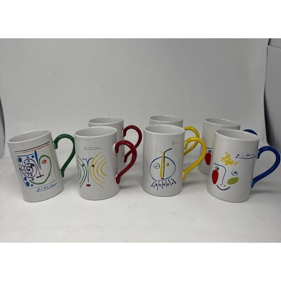 Set Of 7 PICASSO Living Masterpiece Editions 1996 Coffee Tea Cocoa Cups Mugs - Picture 1 of 5